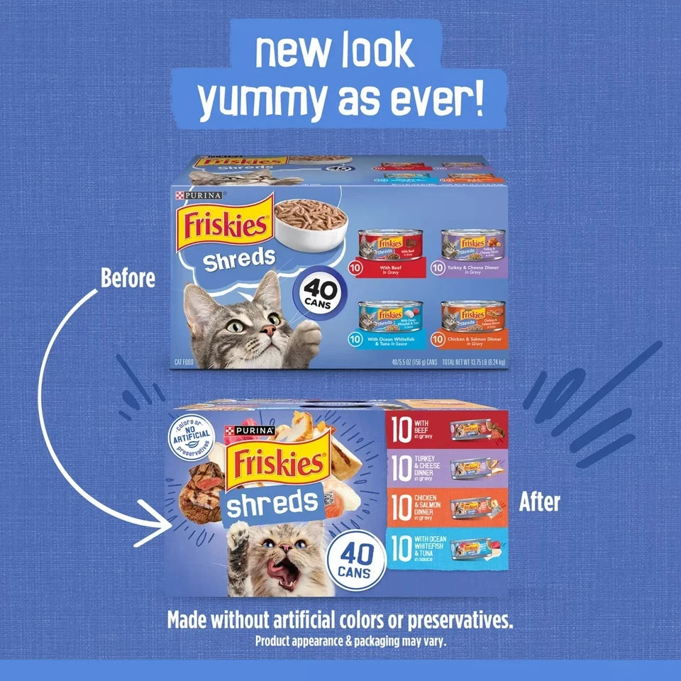 Purina Friskies Shreds Variety Pack Wet Cat Food Gravy 80 Cans 5.5 oz