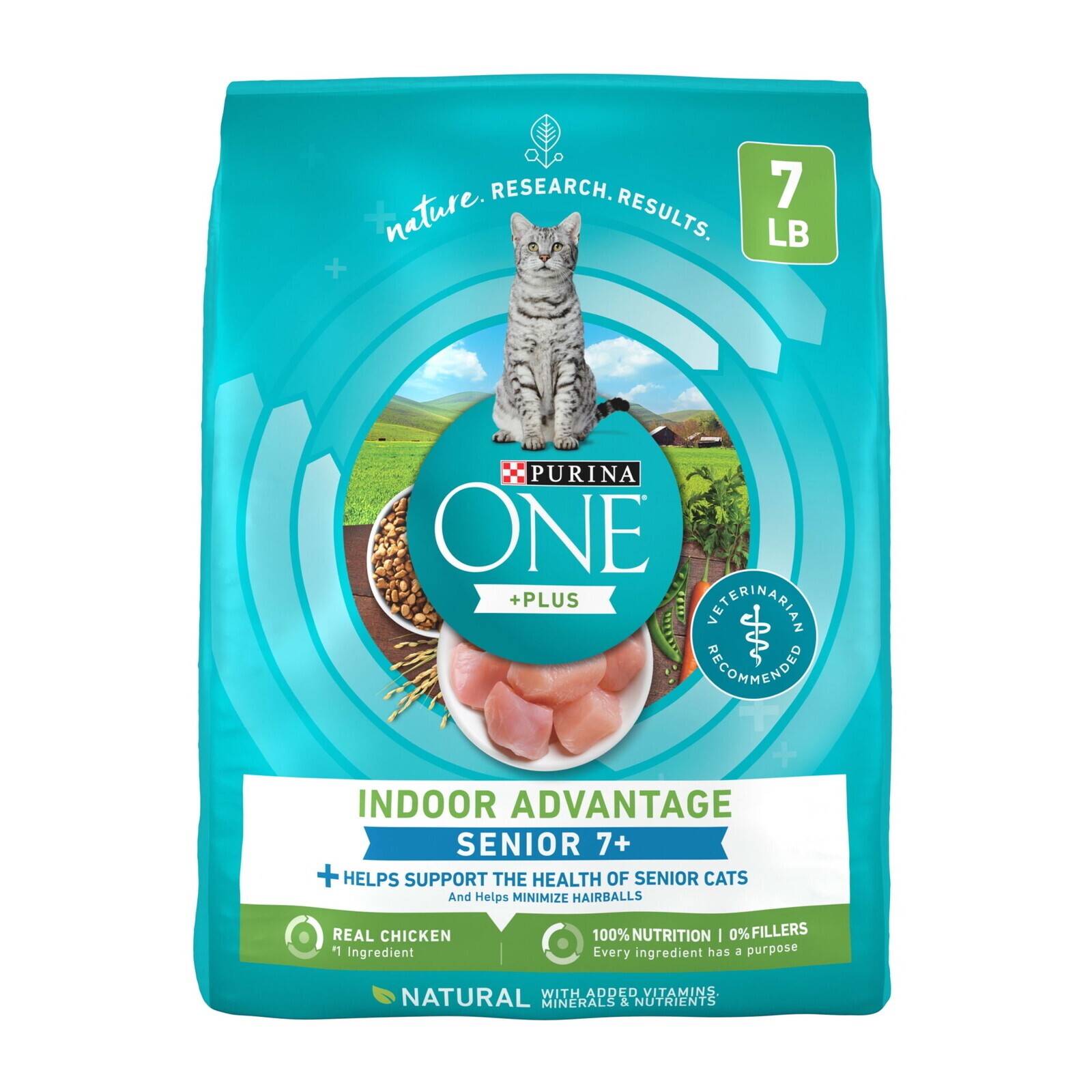 High Fiber Cat Dry Food Indoor Advantage Senior Chicken, 7 lb Bag