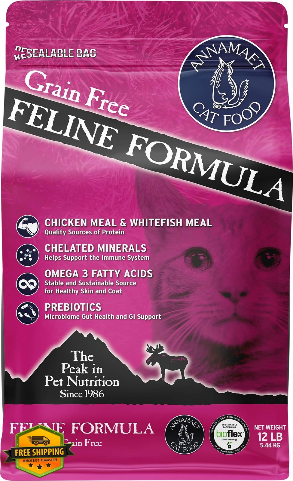 Annamaet Grain-Free Feline Formula Dry Cat Food, (Chicken and Fish), 12-lb Bag