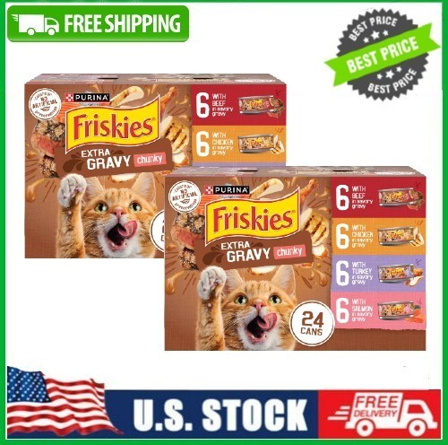 Purina Friskies Extra Gravy Chunky Wet Cat Food Variety Pack, 5.5 oz 48 cans