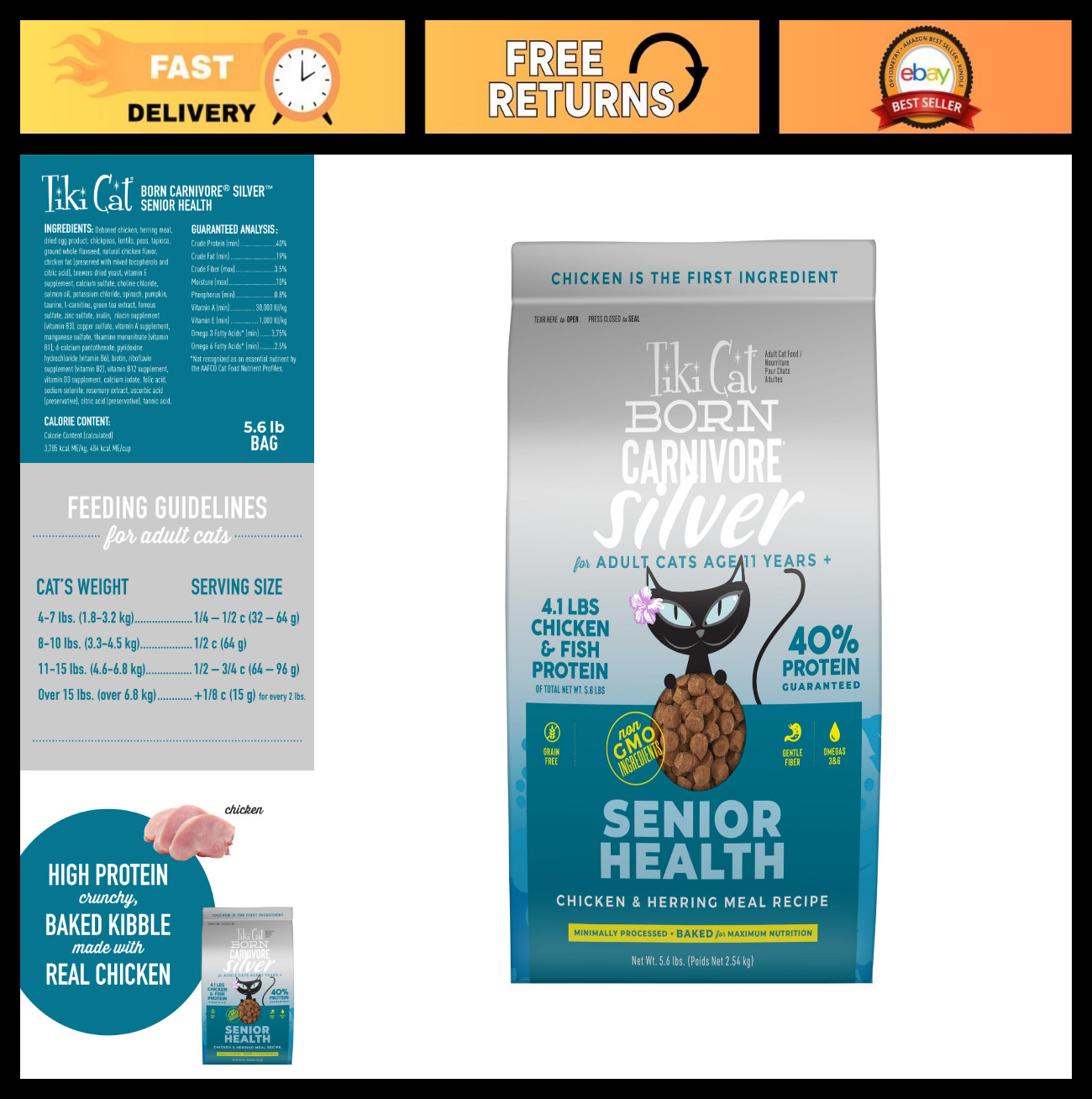 Premium Senior Cat Food, Non-GMO, Grain-Free, 5.6 lbs, Healthy Nutrition for Sen