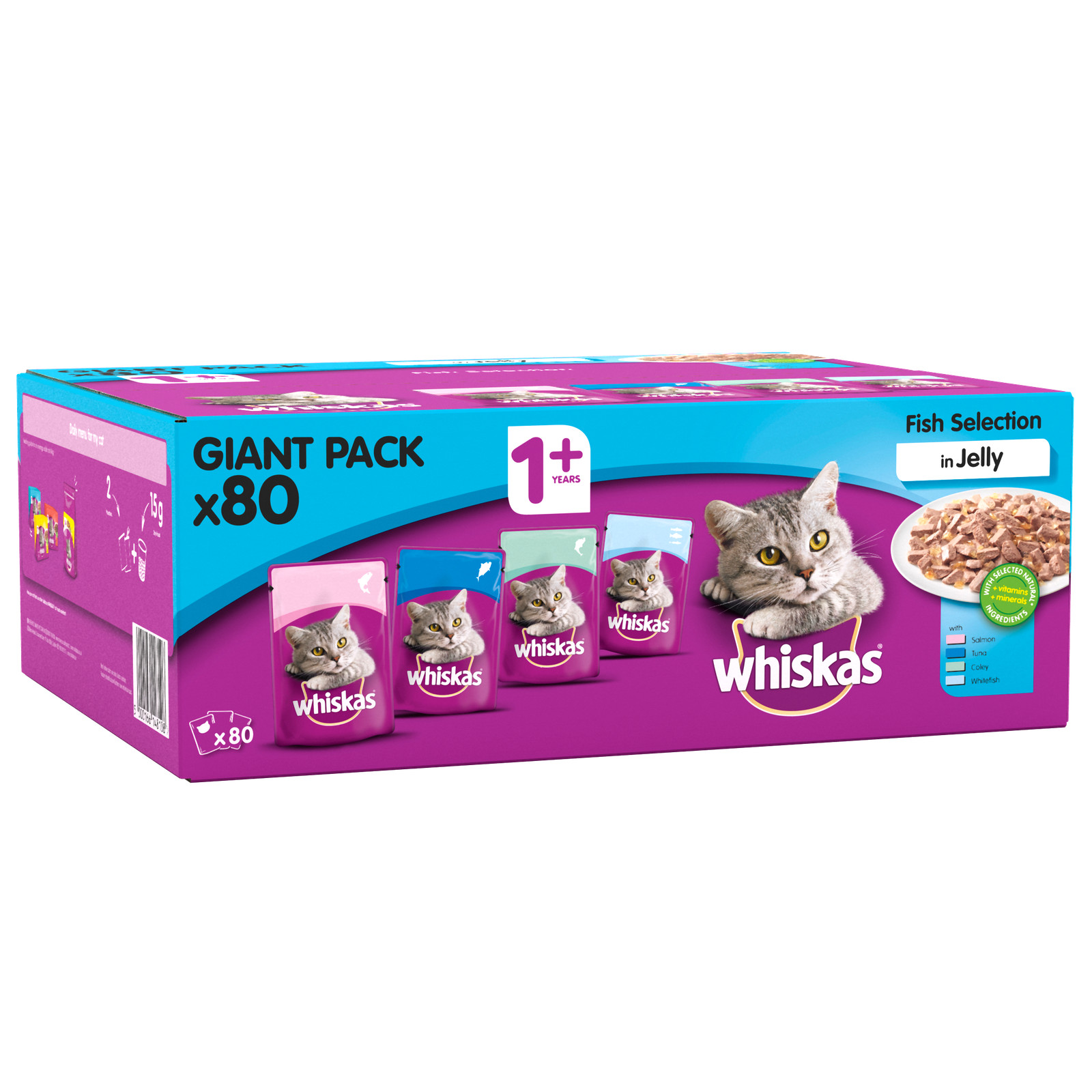 1+ Cat Pouches Fish Selection in Jelly 80x75g Giant Pack