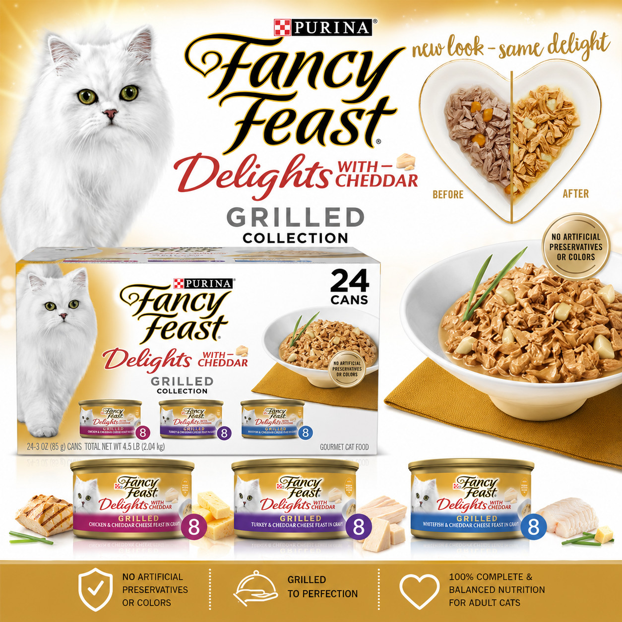 Purina Delights with Cheddar Kitten Food, Wet Cat Food, Grilled, 3 oz Cans