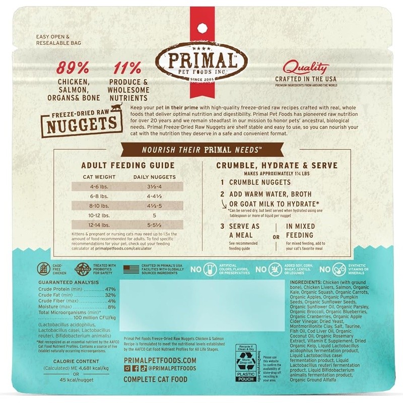 Freeze Dried Cat Food Chicken Salmon Grain Free Raw Nutrition All Life Stages US