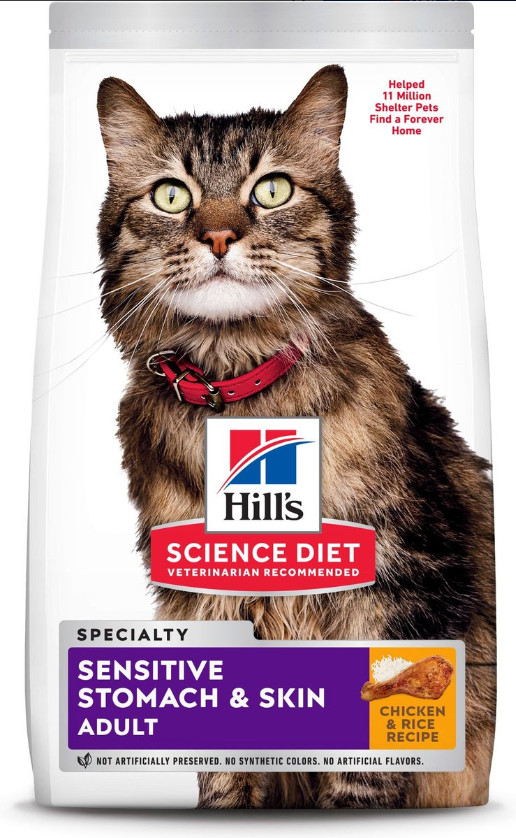 Hill’s Science Diet Adult Sensitive Stomach & Skin Chicken Dry Cat Food, 15.5 lb