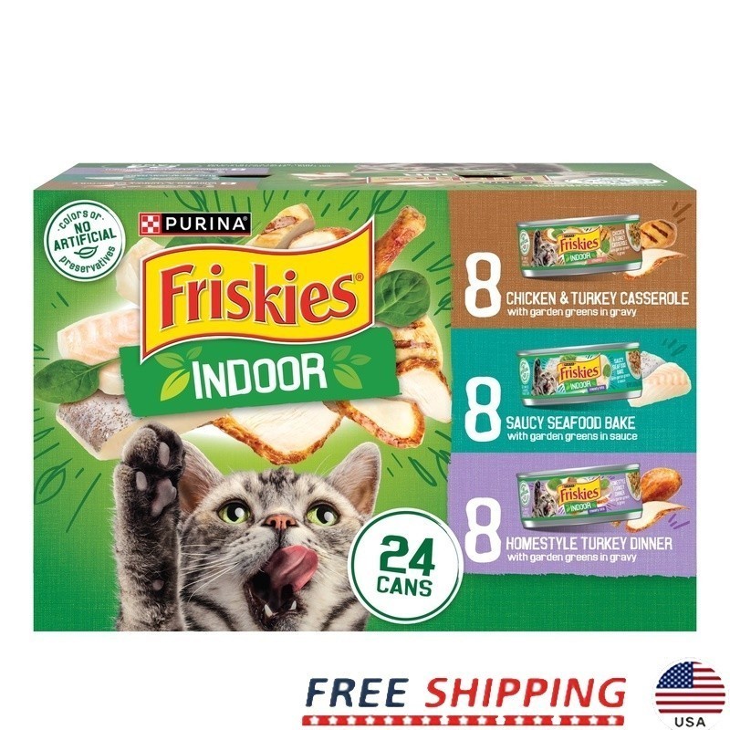 Indoor Cat Food Variety Pack 24ct Chicken Turkey Seafood Flavor Wet Food New