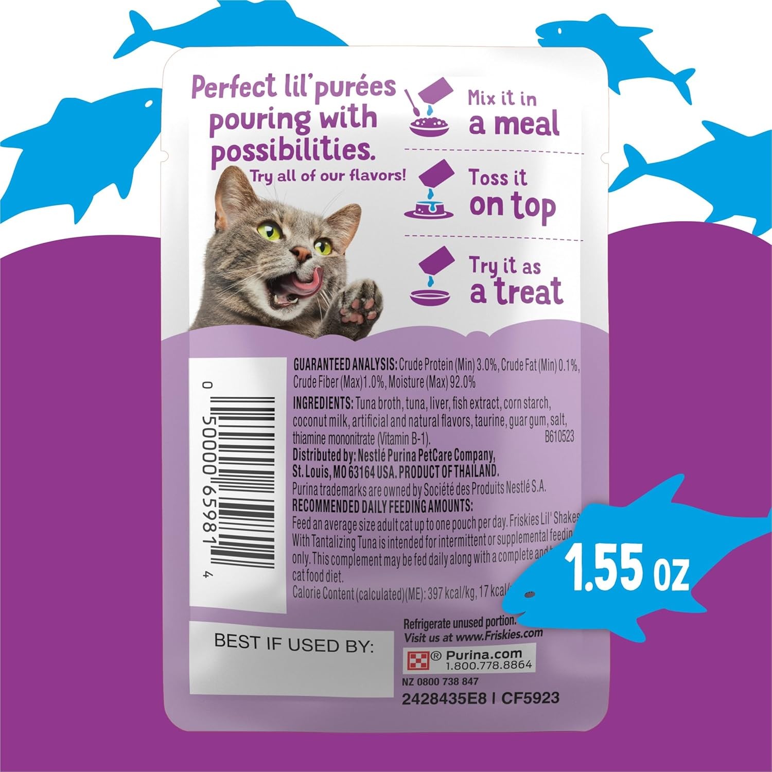 Purina Pureed Cat Food Topper Lil’ Shakes W/ Tantalizing Tuna Lickable Cat