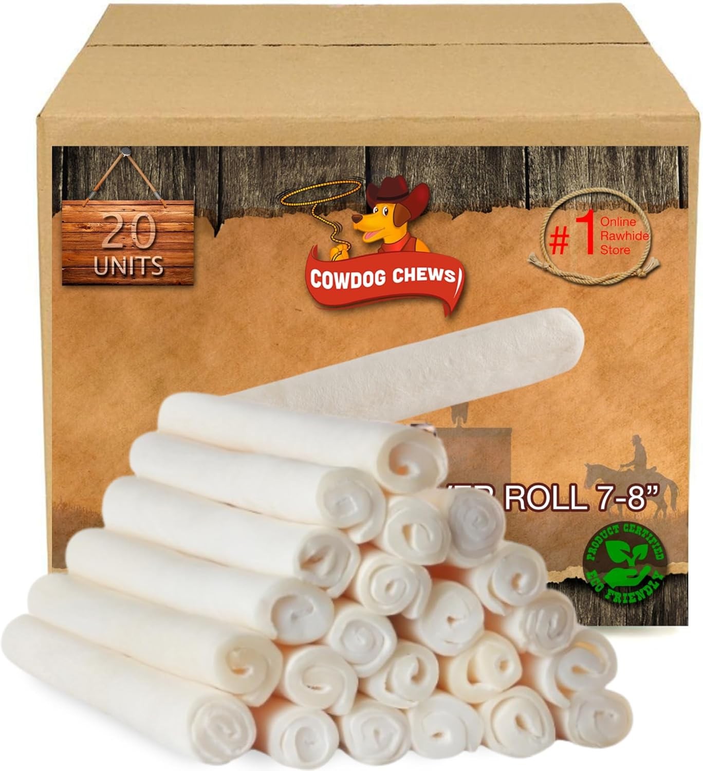 Cowdog Chews Beefhide Roll (7-8 inch) Long Lasting Dog Treat Bone, Great for Den