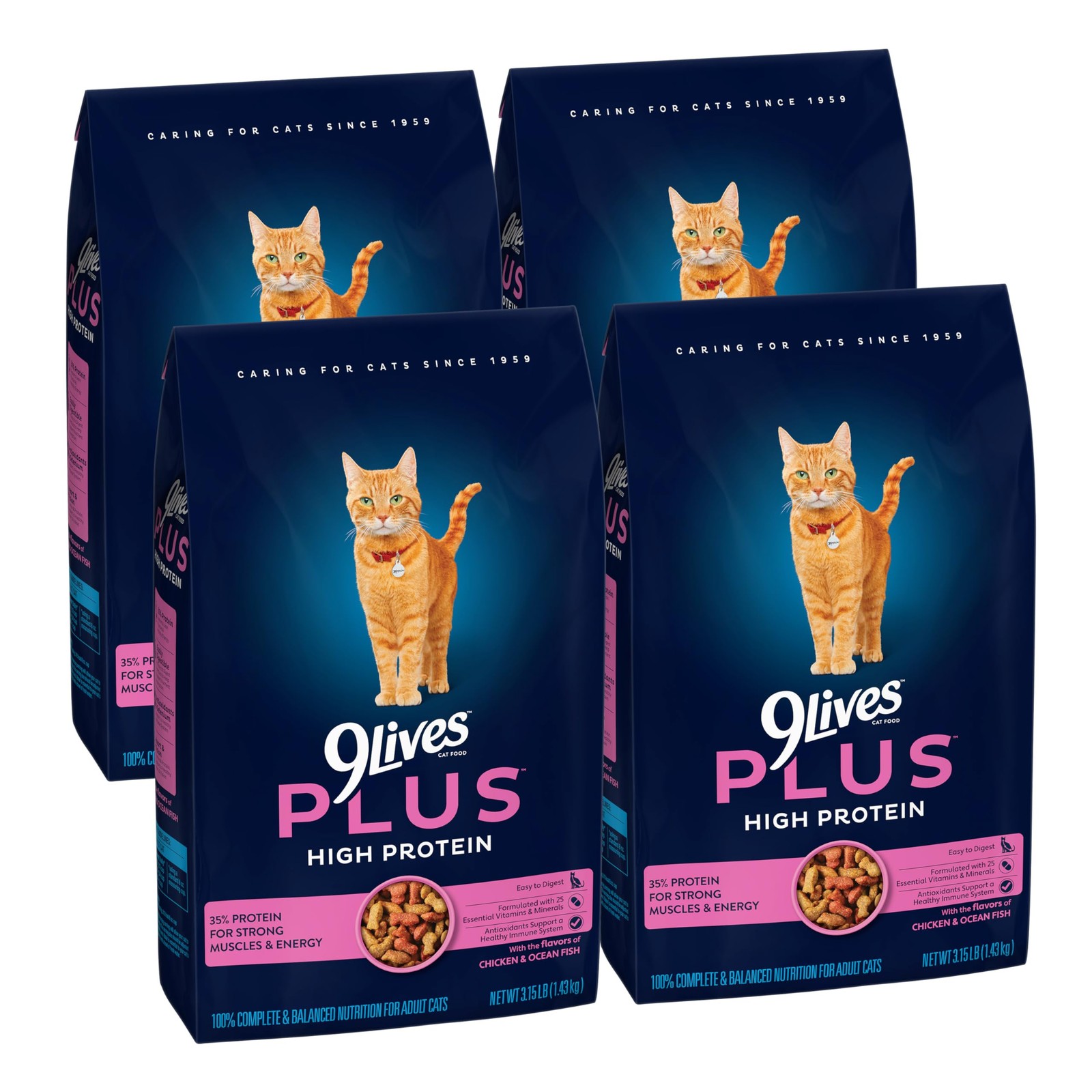 Plus High Protein Dry Cat Food, 3.15 lb. Bag (Pack of 4)