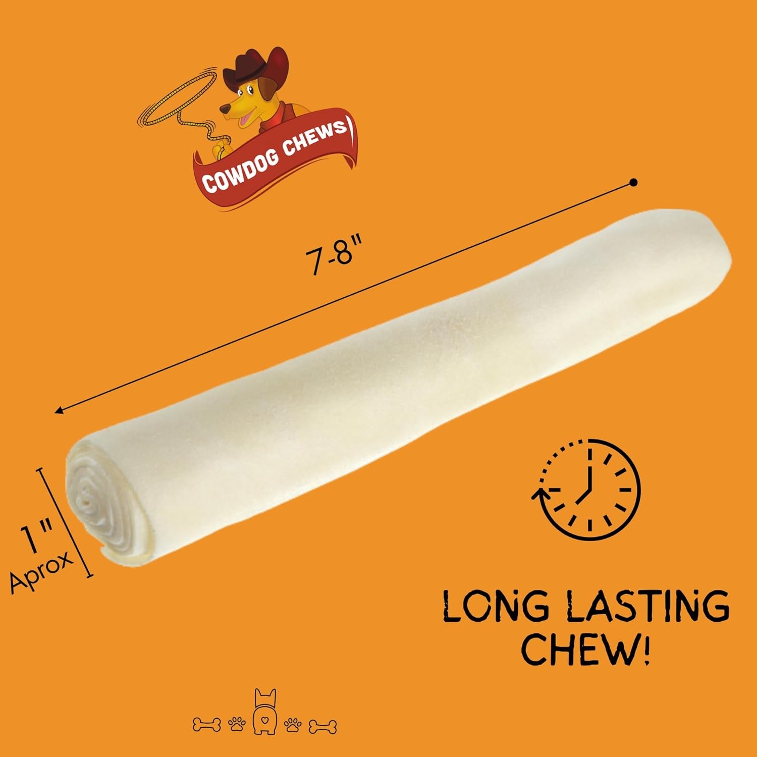 Cowdog Chews Beefhide Roll (7-8 inch) Long Lasting Dog Treat Bone, Great for Den