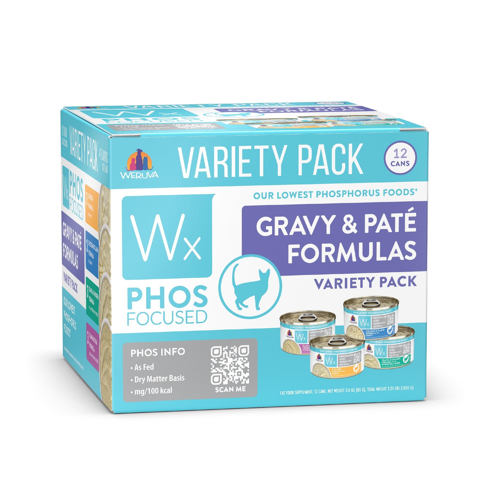 Weruva Wx Phos Focused, Pate & Gravy Formulas Variety 3 Ounce (Pack of 12)