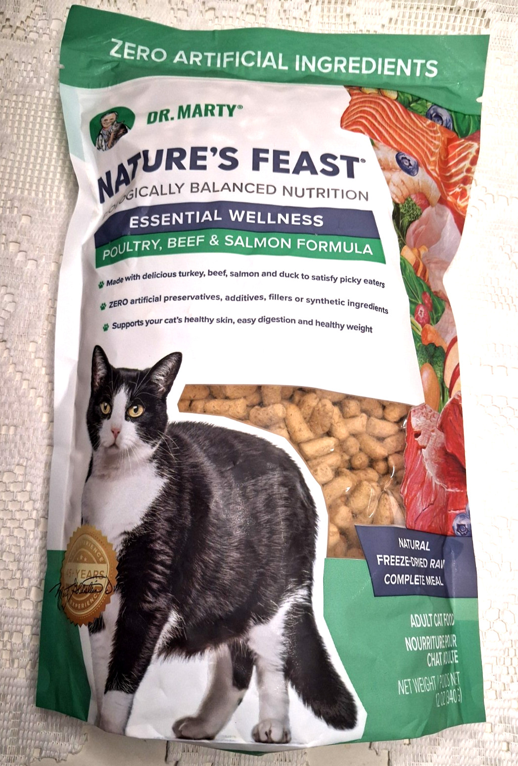 Dr. Marty NATURES FEAST Cat Food POULTRY Beef SALMON Freeze Dried 12 oz SEALED