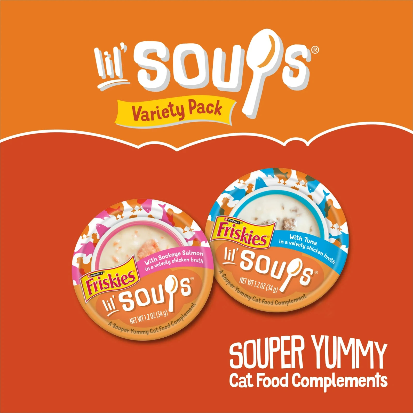 2 pack Purina Friskies Lil’ Soups Salmon and Tuna for Cats Variety Pack 1.2 oz