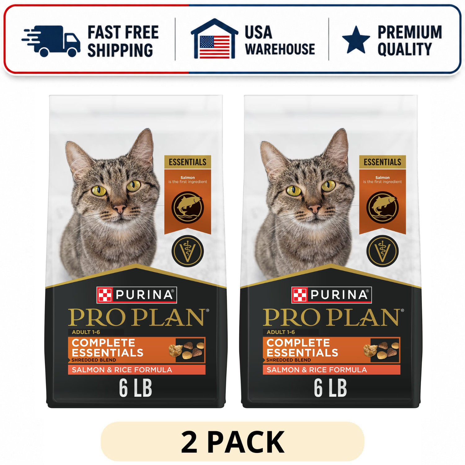 2 Pack Purina Pro Plan Shredded Blend Cat Food Salmon & Rice 6 lb Bag