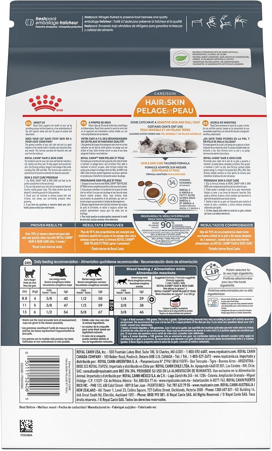 Feline Care Nutrition Hair & Skin Care Adult Dry Cat Food, 3 lb Bag