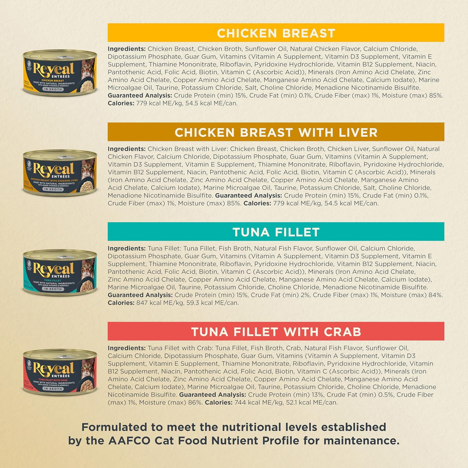 Reveal Entrées Chicken in Broth Variety Wet Cat Food 12-Pack 2.47 oz Cans