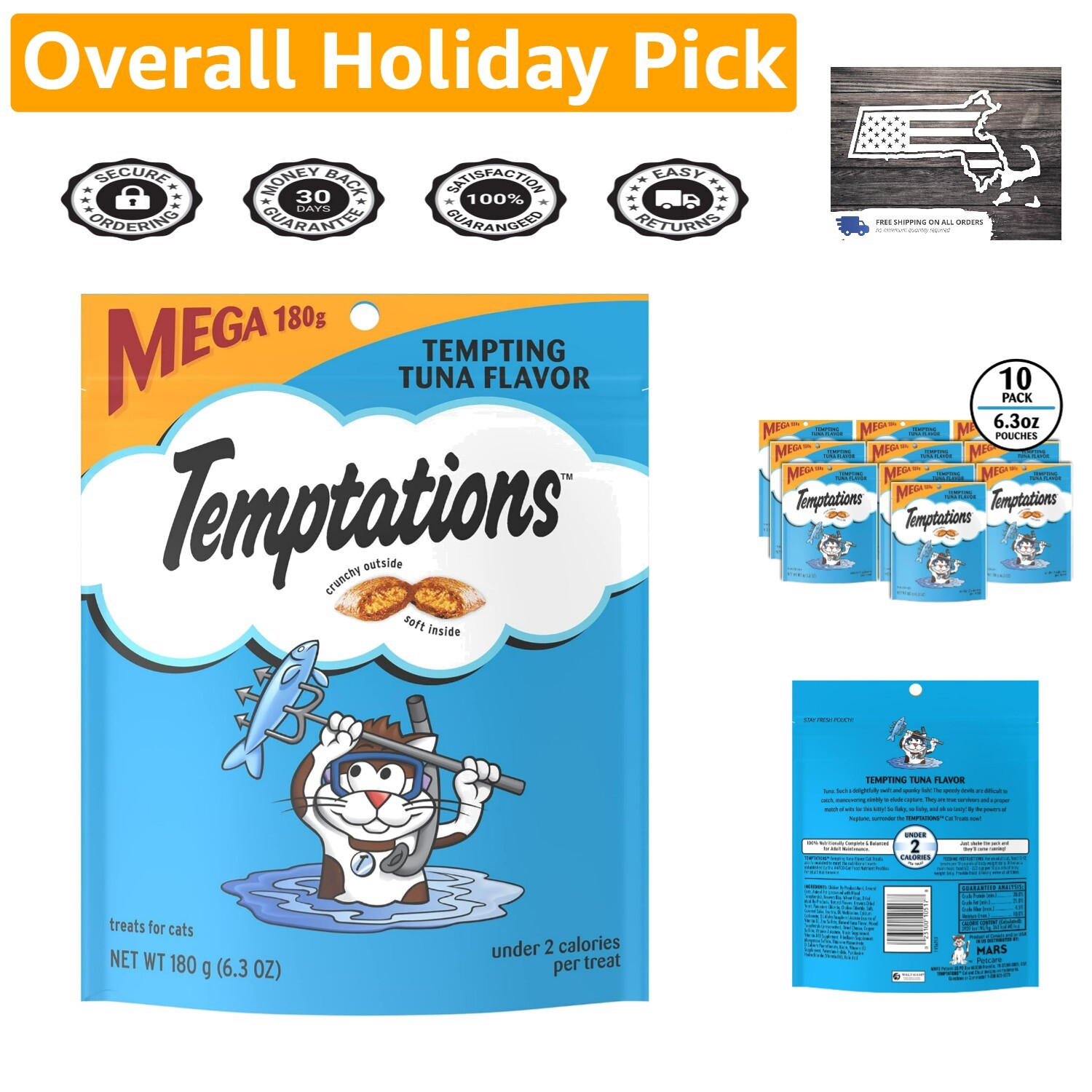 Whiskas Tempting Tuna Flavor Cat Treats – Crunchy Outside, Soft Inside – 10 Pack