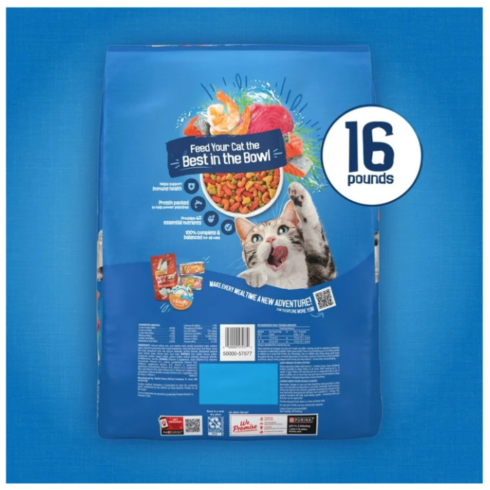 Purina Friskies Seafood Sensations Dry Cat Food – Salmon Tuna Shrimp 16 lb