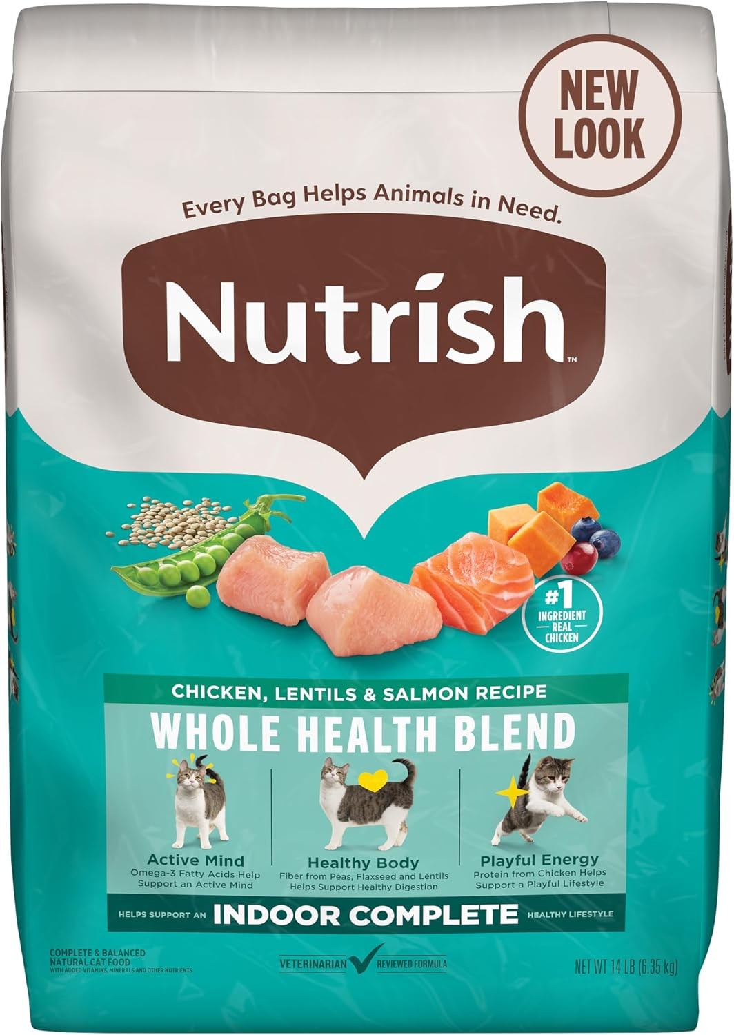 Nutrish Indoor Complete Chicken, Lentils & Salmon Recipe Dry Cat Food 14 lb. Bag