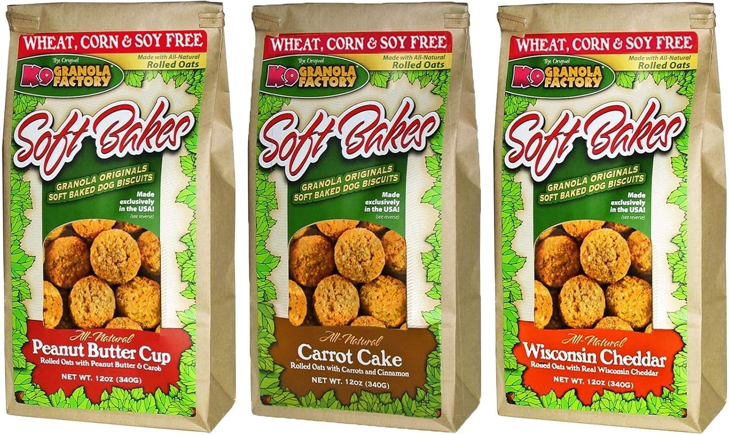 K9 Granola Factory 3 Flavor Soft Bakes Dog Treat Variety Pack, 12 Ounces Each of