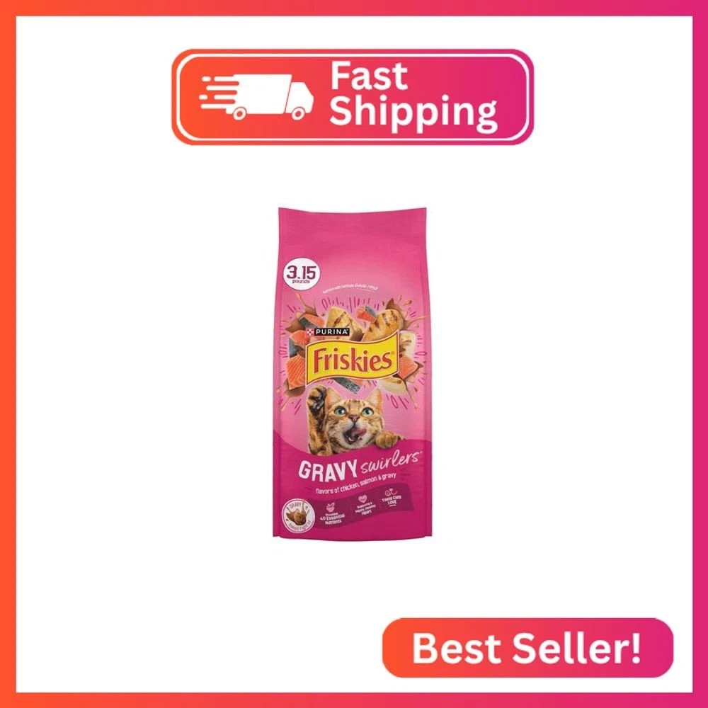 Purina Friskies Gravy Swirlers With Flavors of Chicken, Salmon and Gravy Dry Cat
