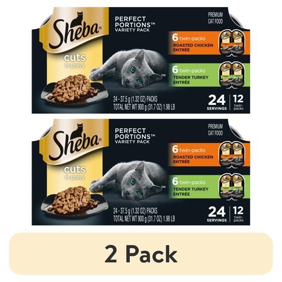 (2 Pack) Sheba Perfect Portions Cuts In Gravy Cat Food, 2.6 Oz Twin-Pack Trays.
