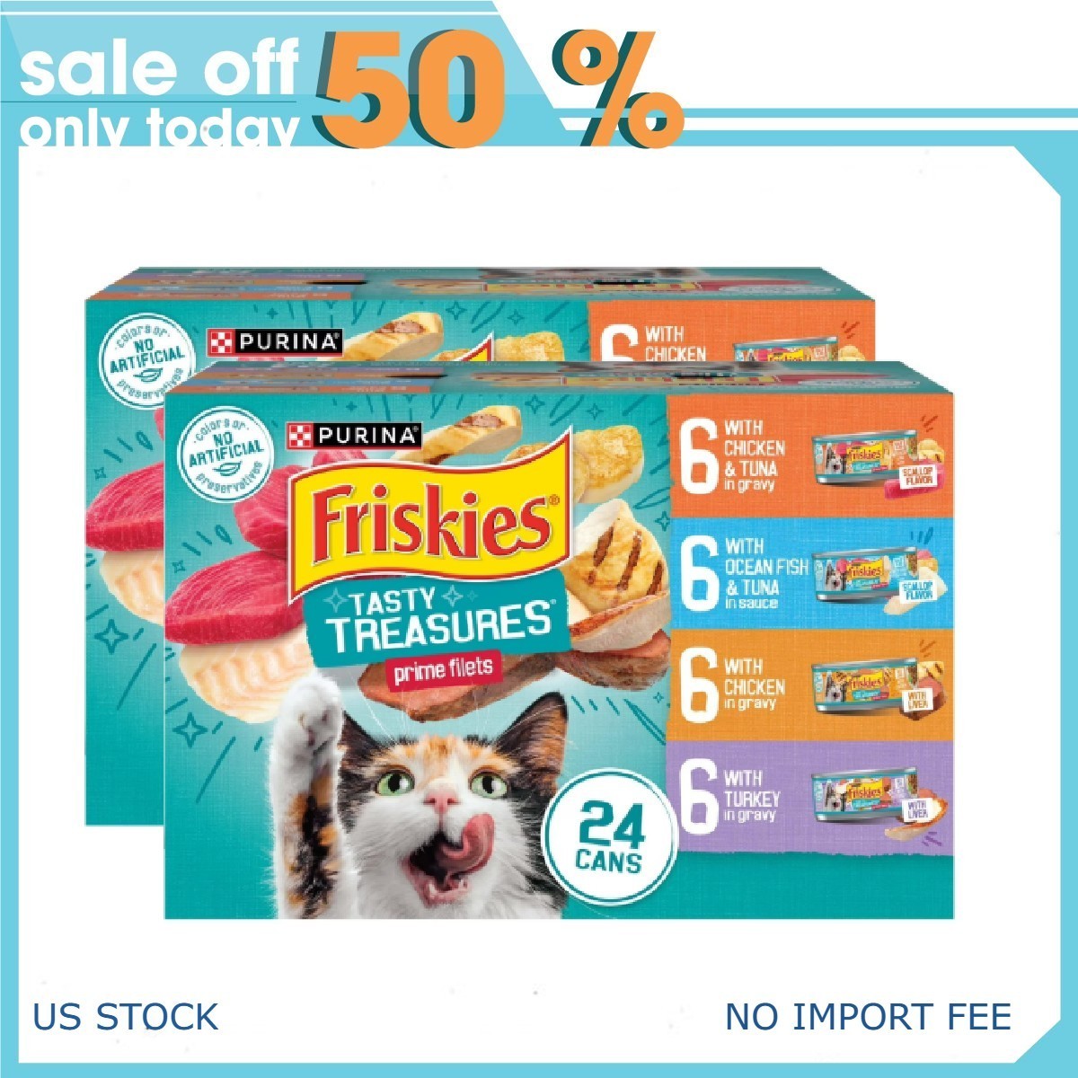(2 pack) Purina Friskies Wet Cat Food Variety Pack, Tasty Treasures Prime Filets