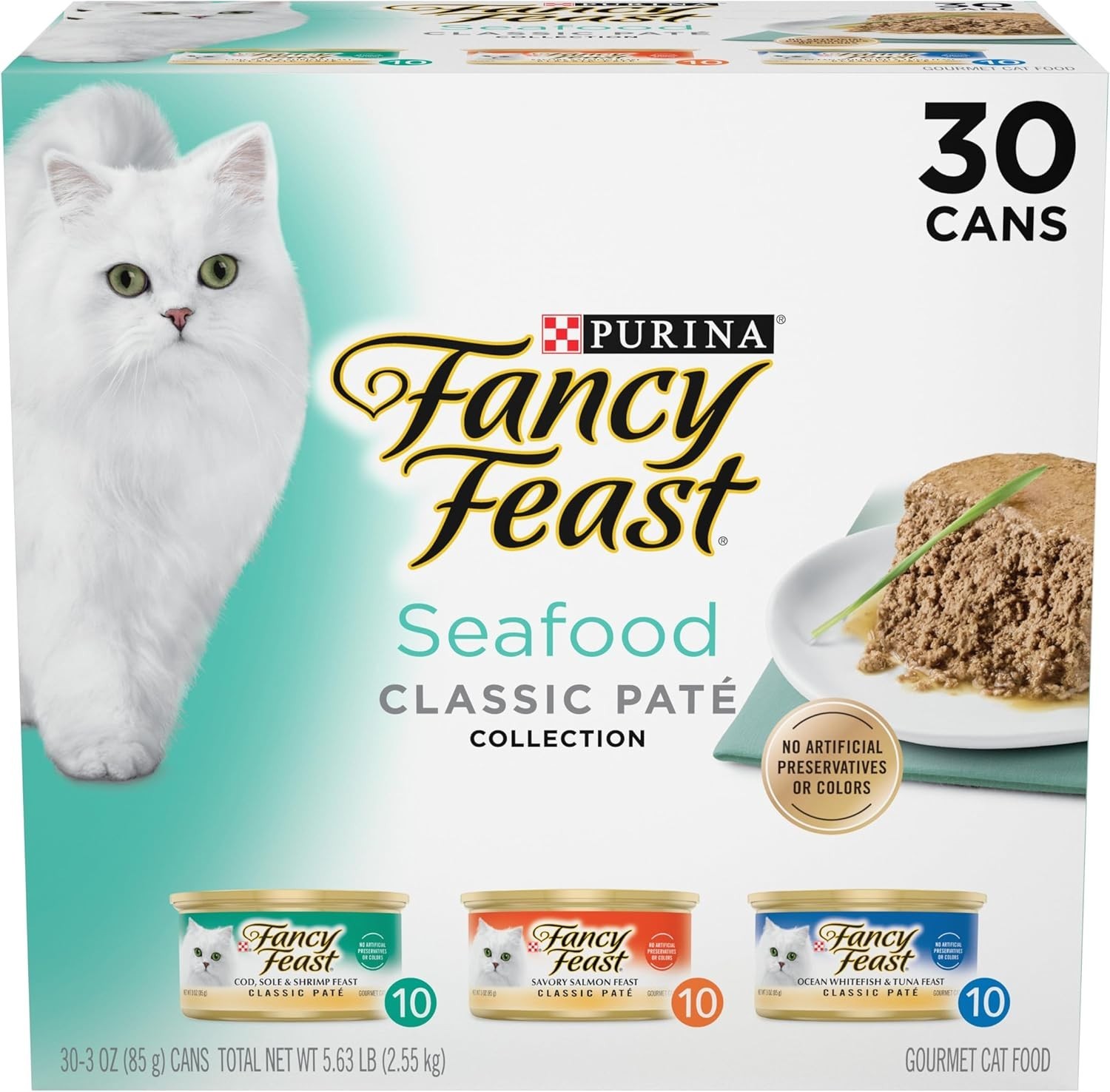 Purina Fancy Feast Seafood Classic Pate Variety Pack Wet Cat Food Can,3 oz-30 ct