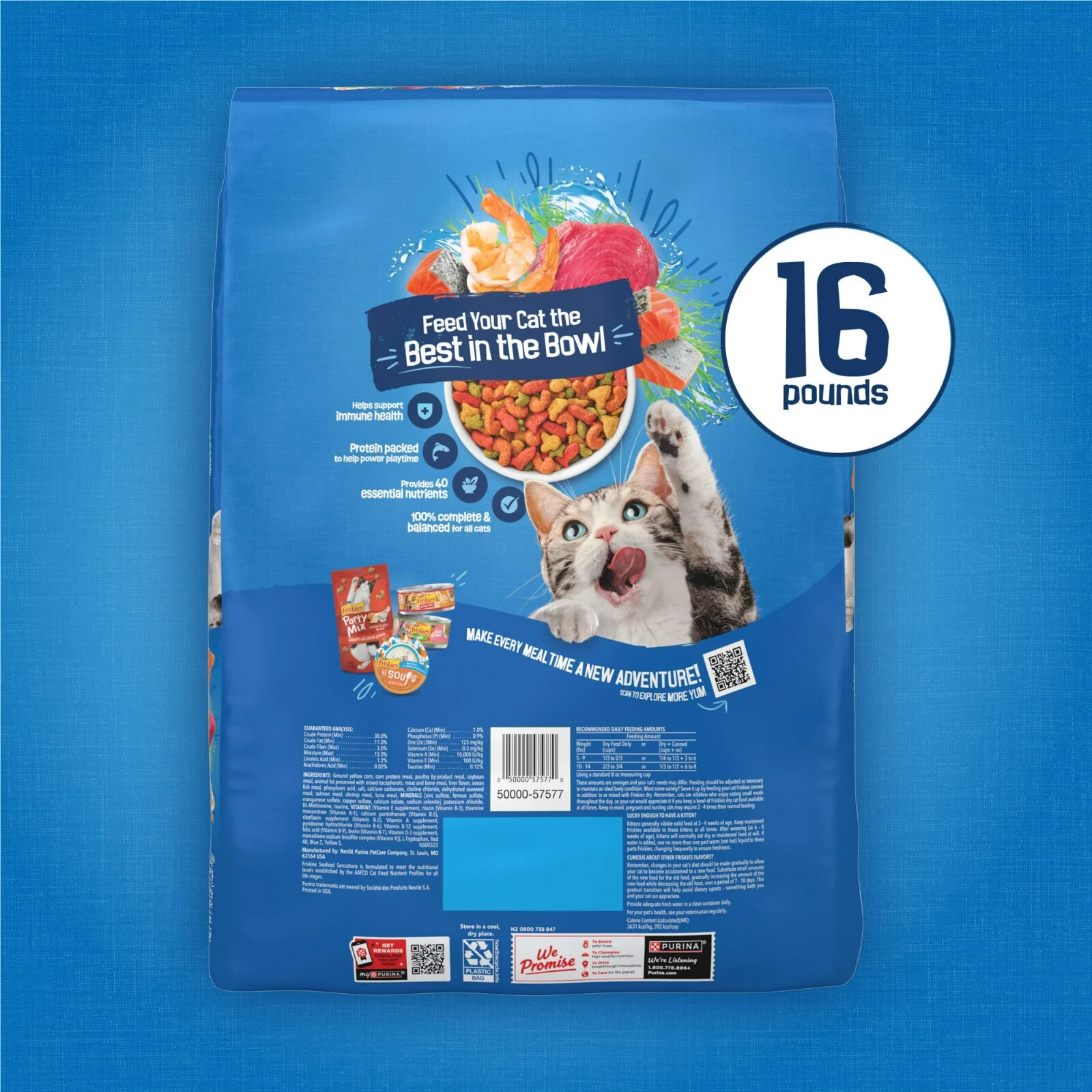 Purina Friskies Dry Cat Food, Seafood Sensations with High Protein, 16 lb Bag