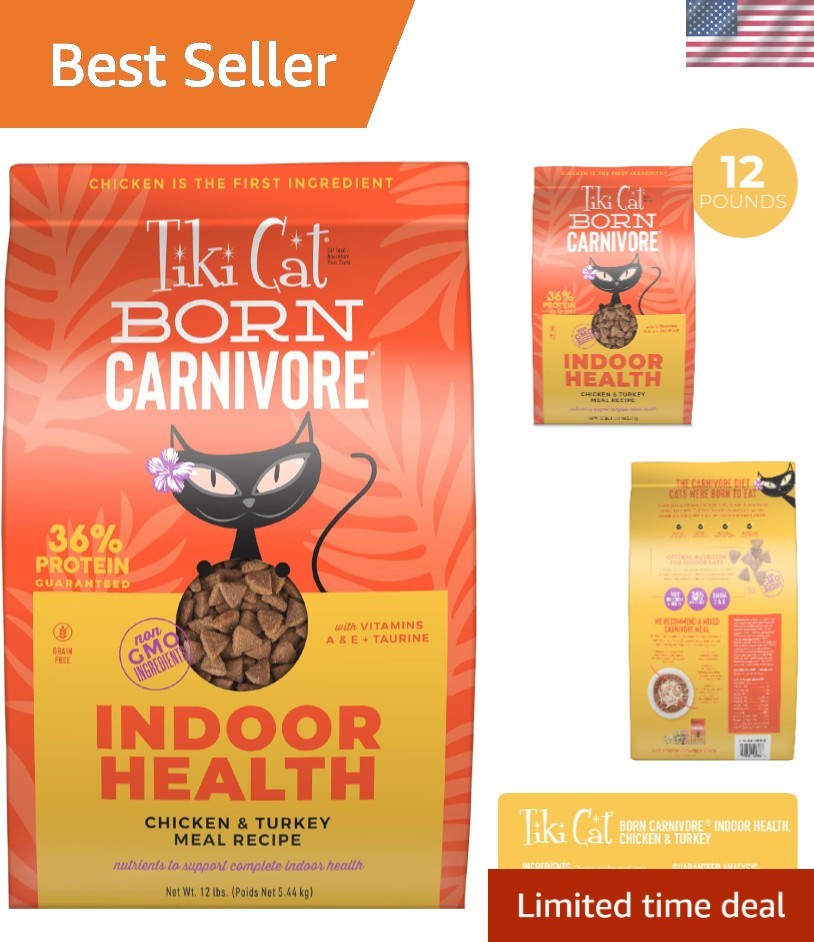 Tiki Cat Born Carnivore Indoor Health Dry Cat Food, Chicken & Turkey Meal, 12…