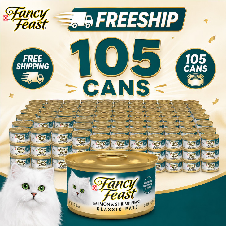 Fancy Feast Adult Classic Pate Wet Cat Food – Salmon & Shrimp, 3 oz, 105 ct