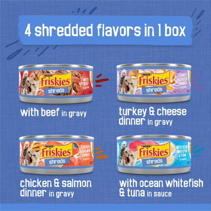 (2 pack) Purina Friskies Shreds Gravy Variety Pack, Wet Cat Food, 5.5 oz Cans
