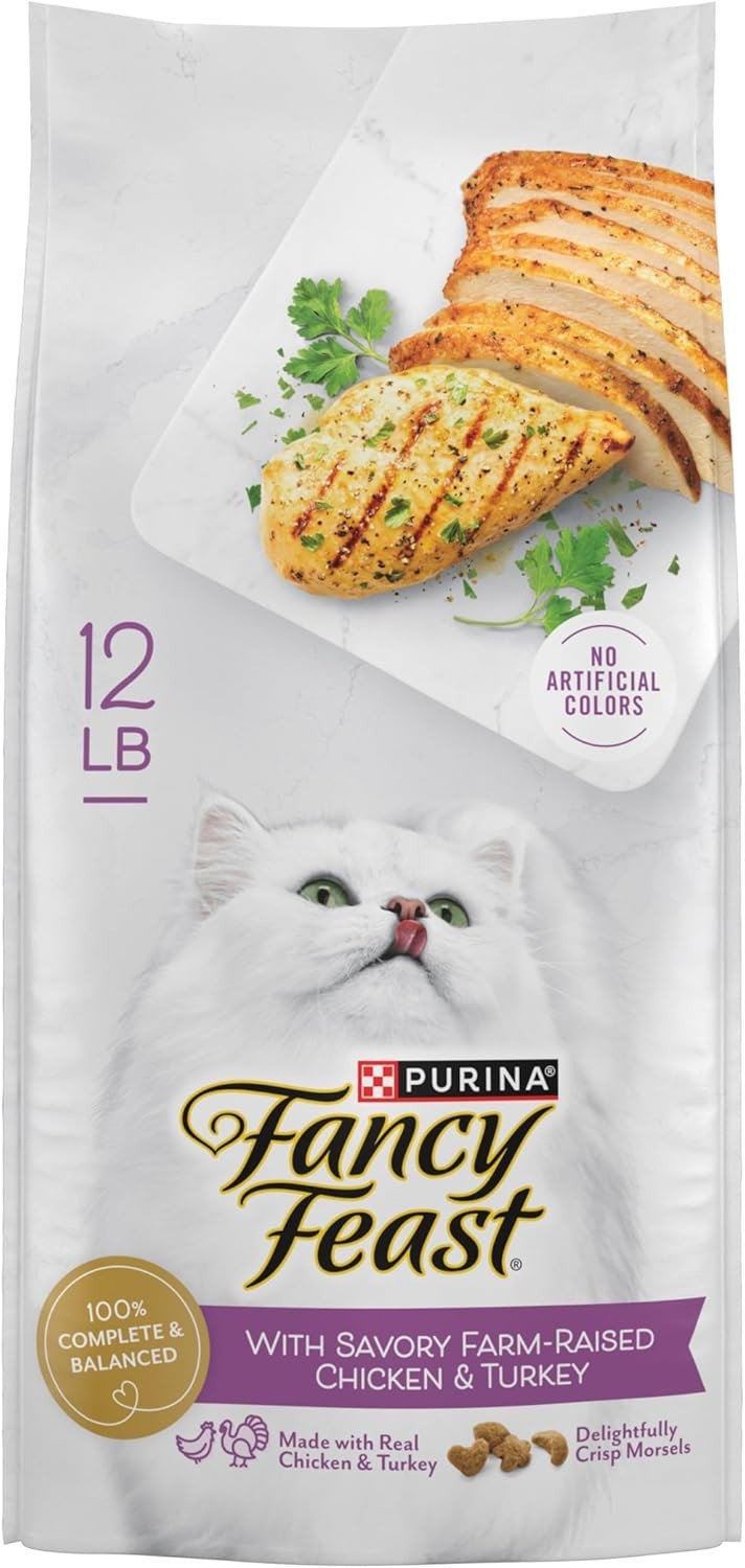 Delicious Purina Cat Food with Chicken & Turkey – 12 lb Crunchy Adult Formula