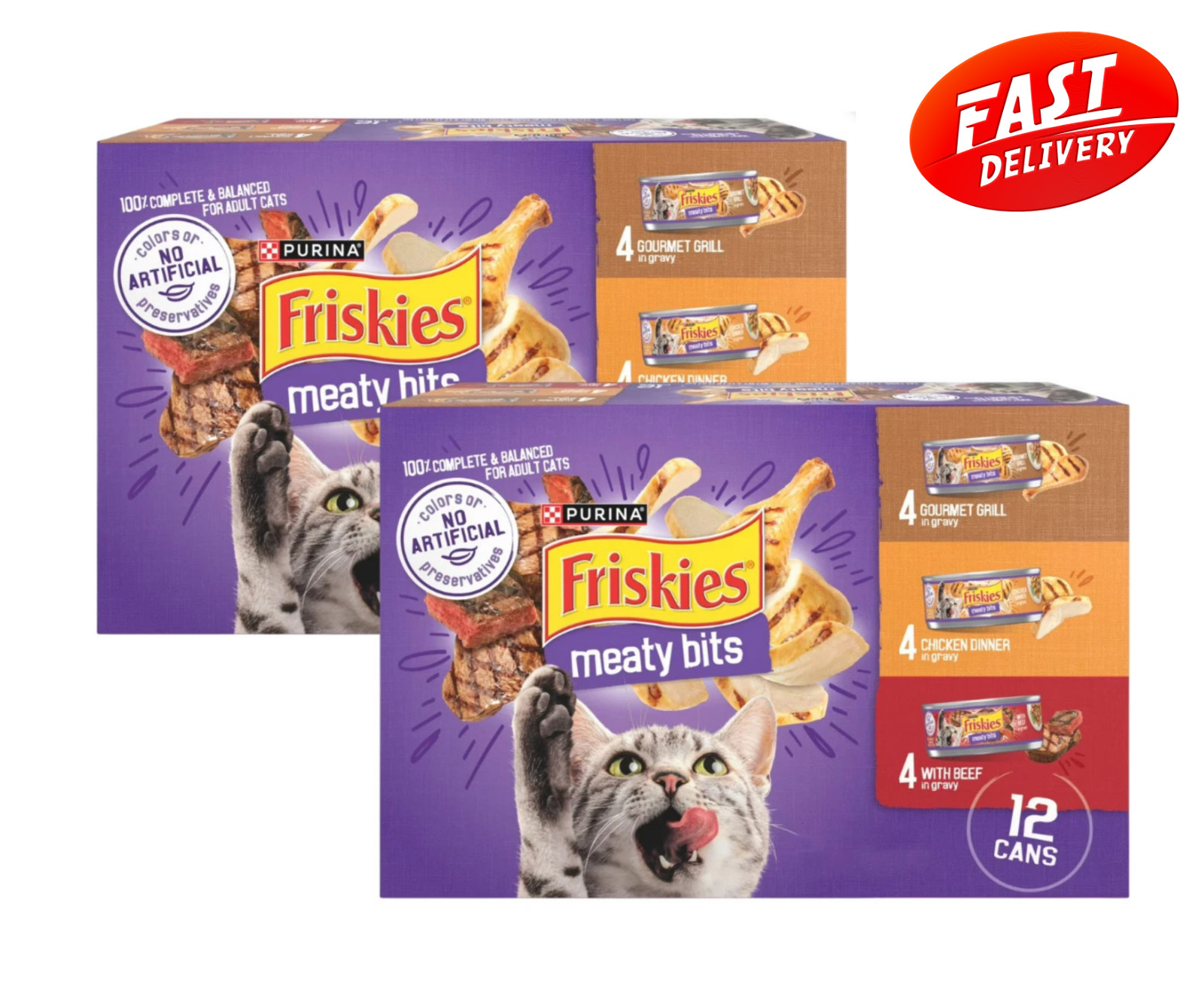 2 Packs – Friskies Gravy Variety Pack, Meaty Bits,Wet Cat Food 5.5 oz. 12 Cans