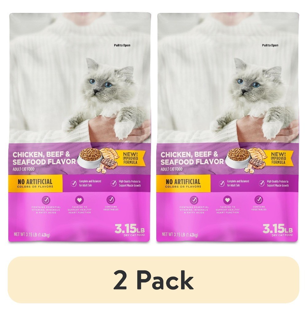 (2 pack) Beef, & Seafood Flavor Dry Cat Food, 3.15 lb Bag