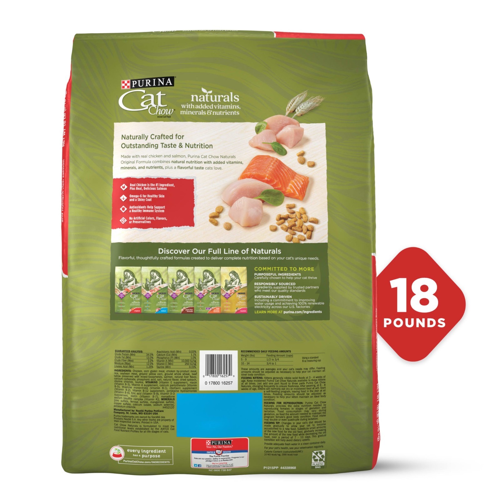 (2 pack) Purina Cat Chow Naturals, Dry Cat Food, Chicken & Salmon, 18 lb Bag