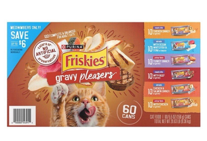 Purina Friskies Gravy Pleasers Variety Pack- 60 cans, Cat Food,5.5 Oz each – NEW
