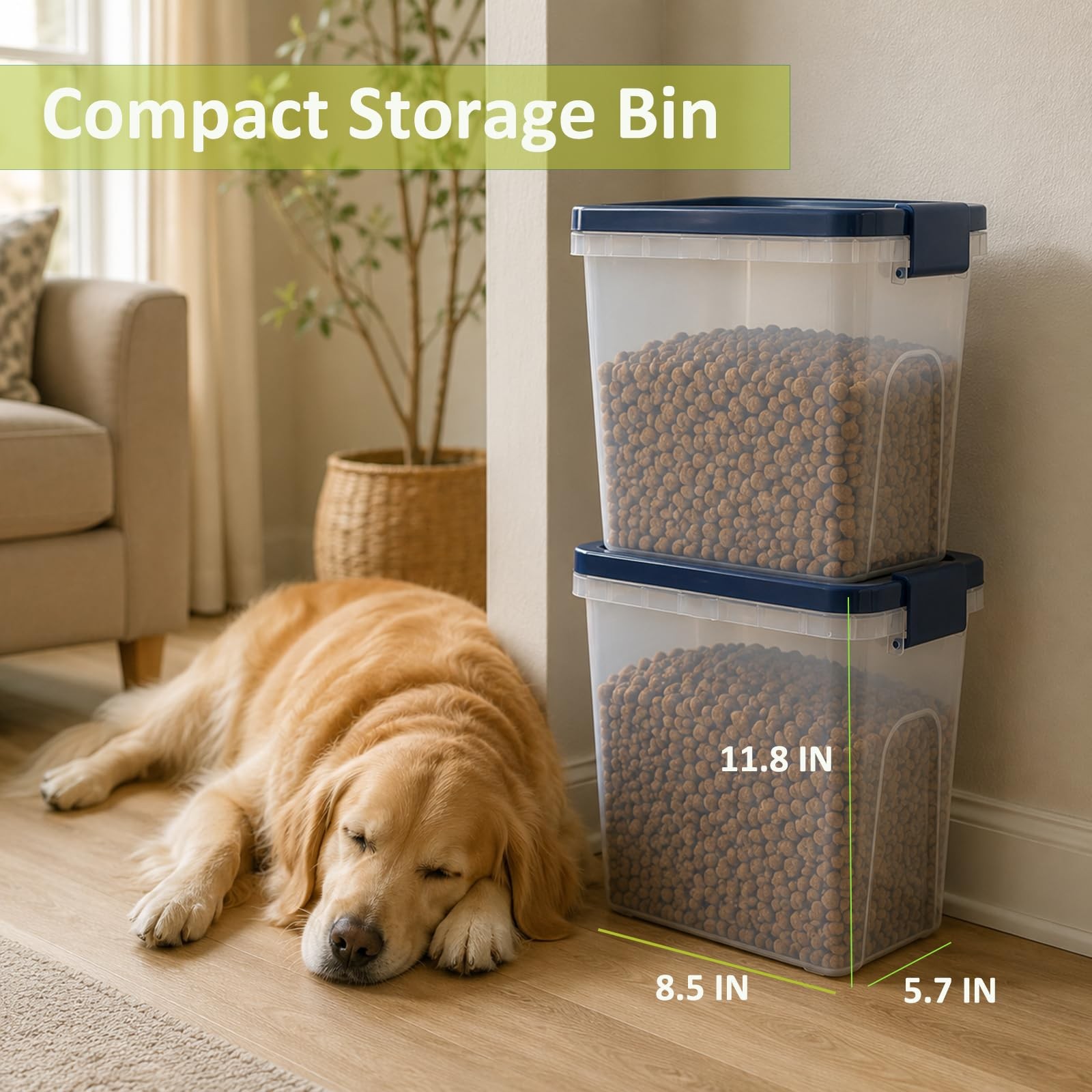 5-10 Lbs Airtight Cat Dog Food Storage Container, Lbs/8 QT, Dark Blue