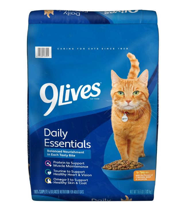 3 Bag 9Lives Daily Essentials Dry Cat Food w Chicken, Beef&Salmon,15.5 lb Bag