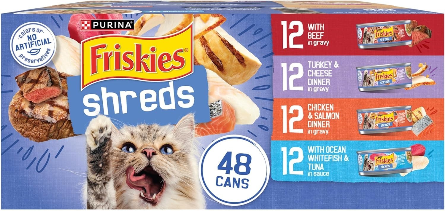 Purina Shreds Cat Food Pack – Beef, Turkey, Chicken – 48 ct