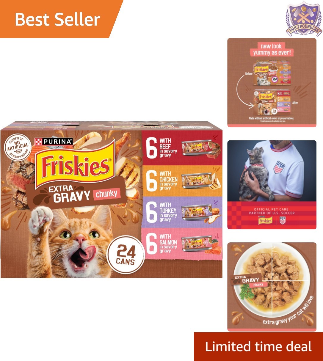 Wet Cat Food Variety Pack 24ct Chunky Gourmet with Real Meat & Extra Gravy