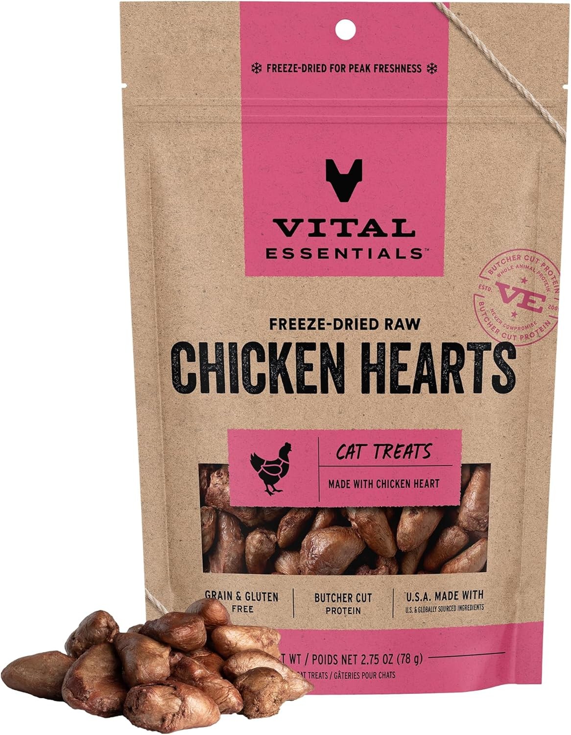 Freeze Dried Raw Chicken Hearts Cat Treats Single Ingredient Premium Quality
