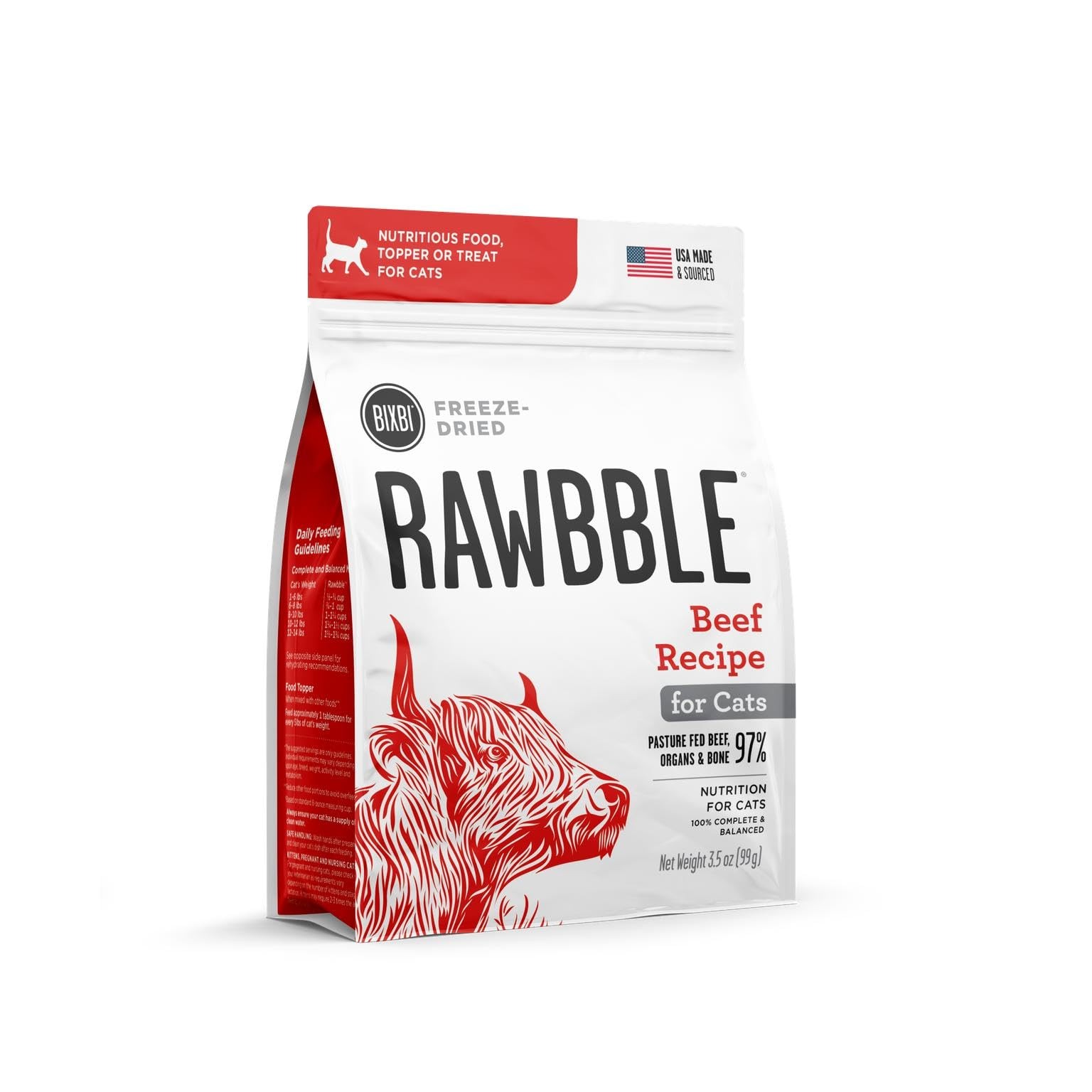 BIXBI Rawbble Freeze Dried Cat Food, Beef Recipe, 3.5 Ounce (Pack of 1),