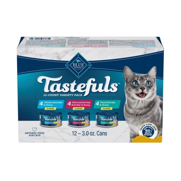 Tastefuls Natural Flaked Wet Cat Food Variety Pack, Tuna, Chicken, Fish
