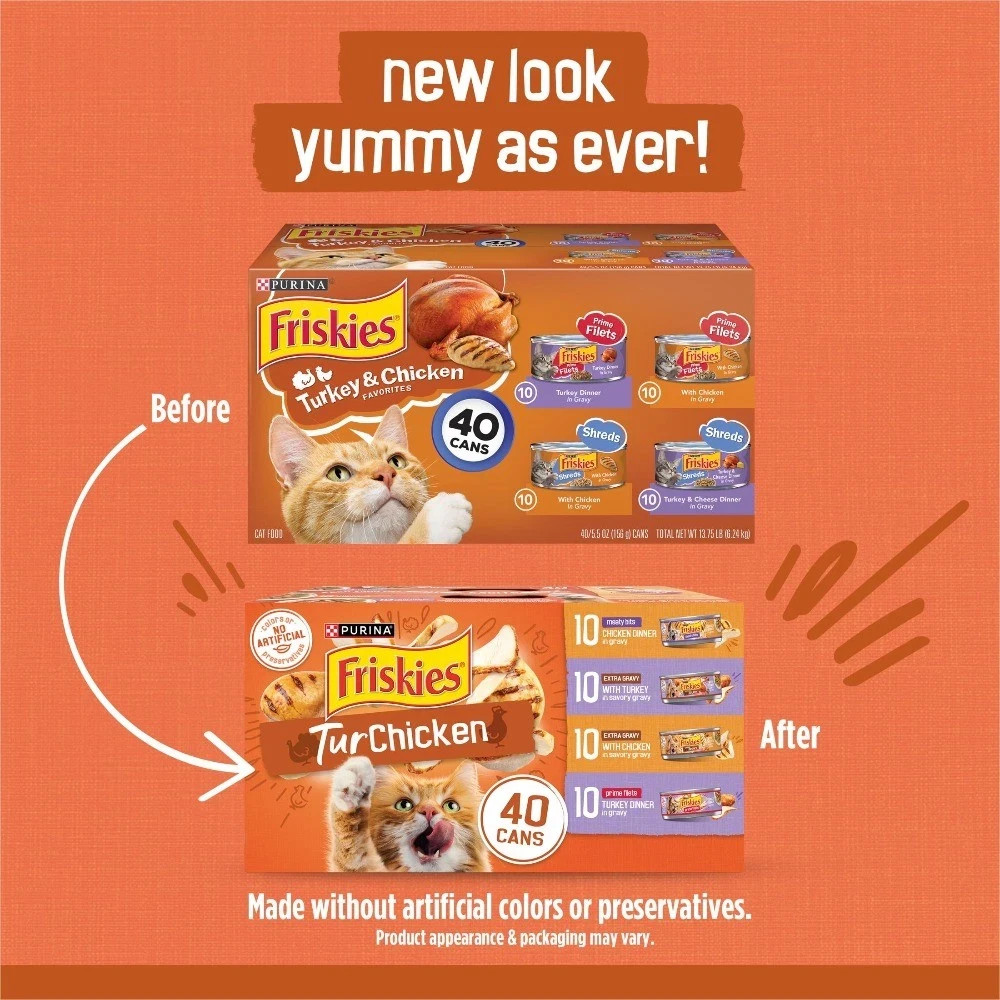 Purina Friskies 5.5 oz Canned Wet Cat Food – Chicken and Turkey Variety Pack, 40