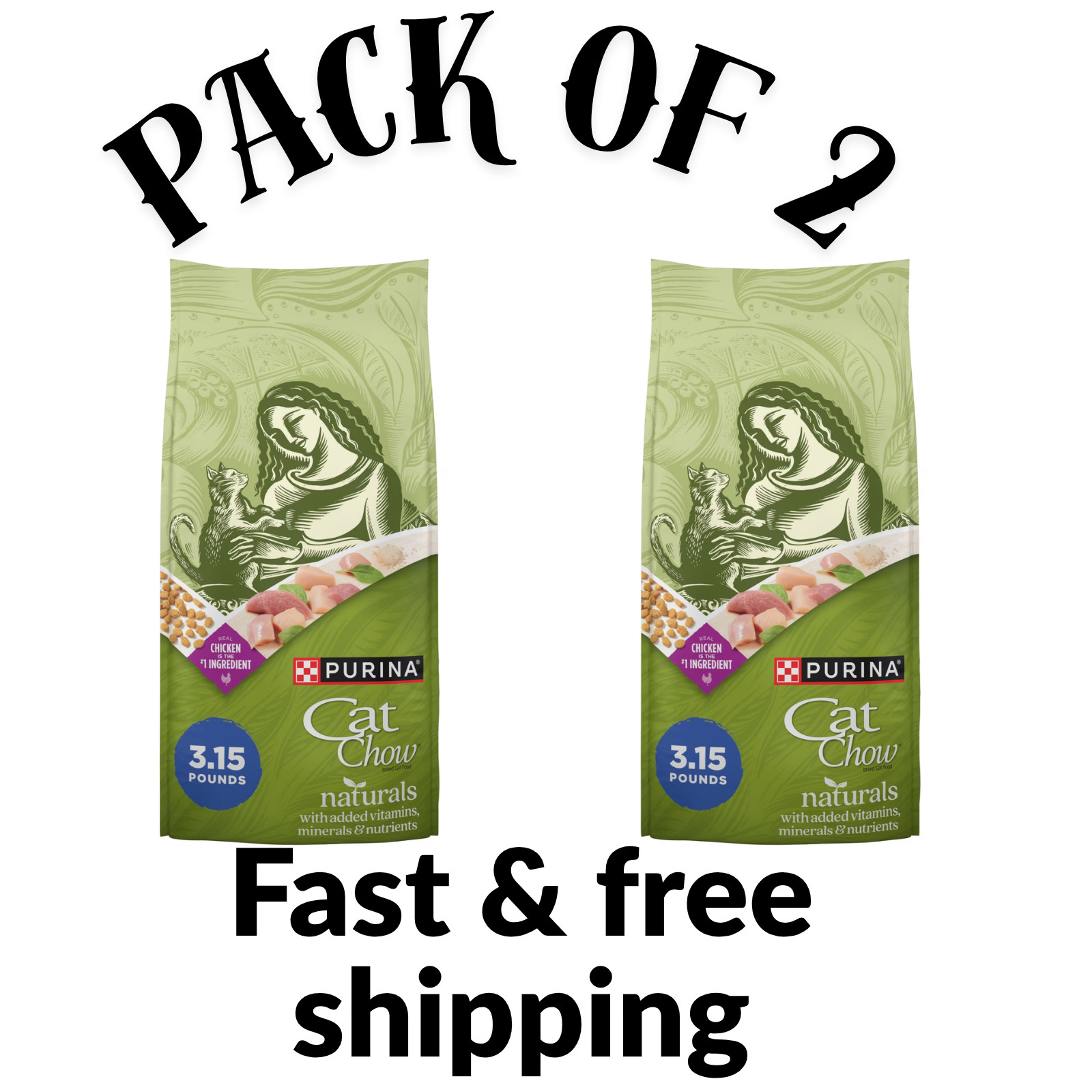 (2PACK) Purina Cat Chow Naturals, Indoor Dry Cat Food, Chicken & Turkey, 3.15 lb