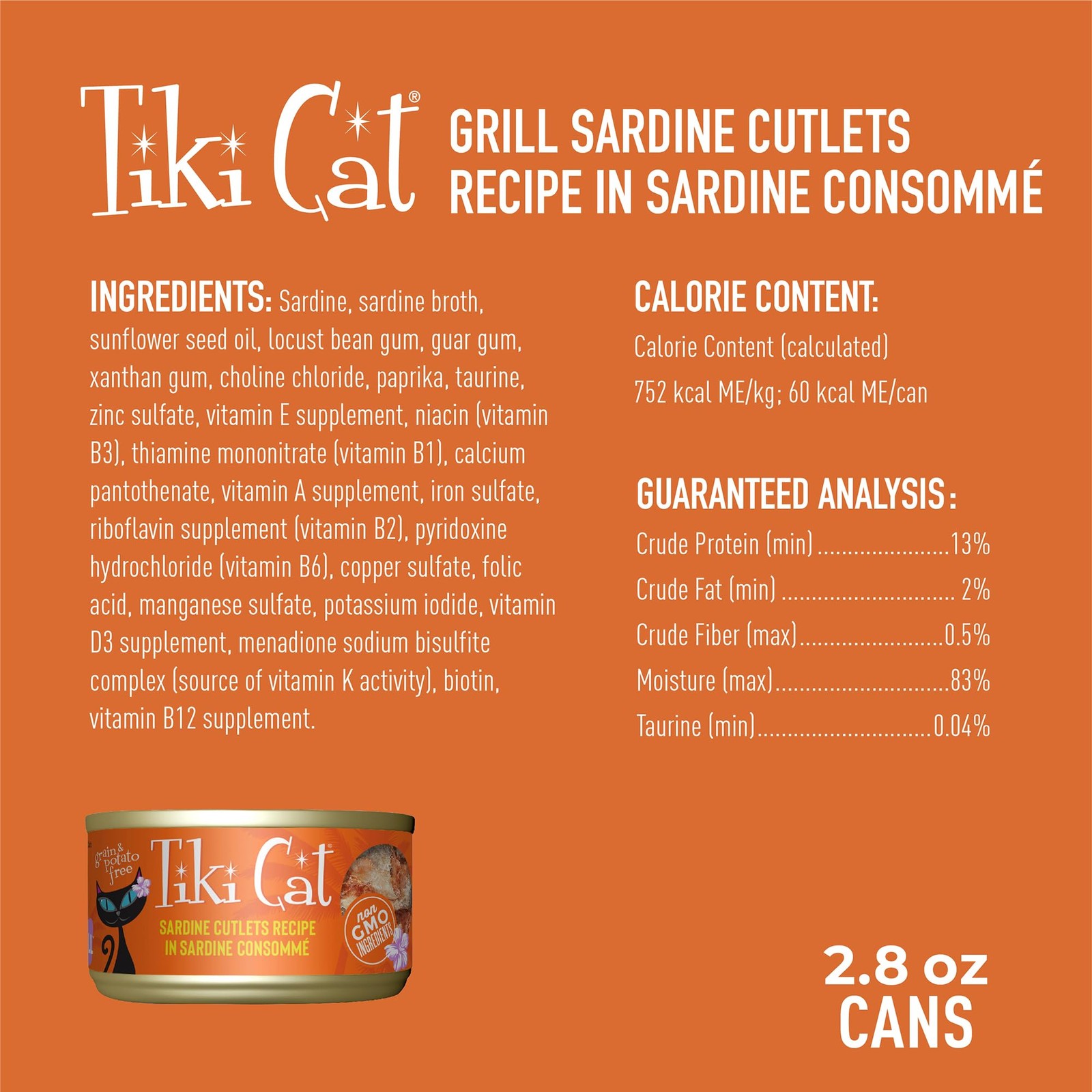 Tiki Cat Grill Wet Cat Food Sardine Cutlets 2.8oz Cans 12-Pack Grain-Free
