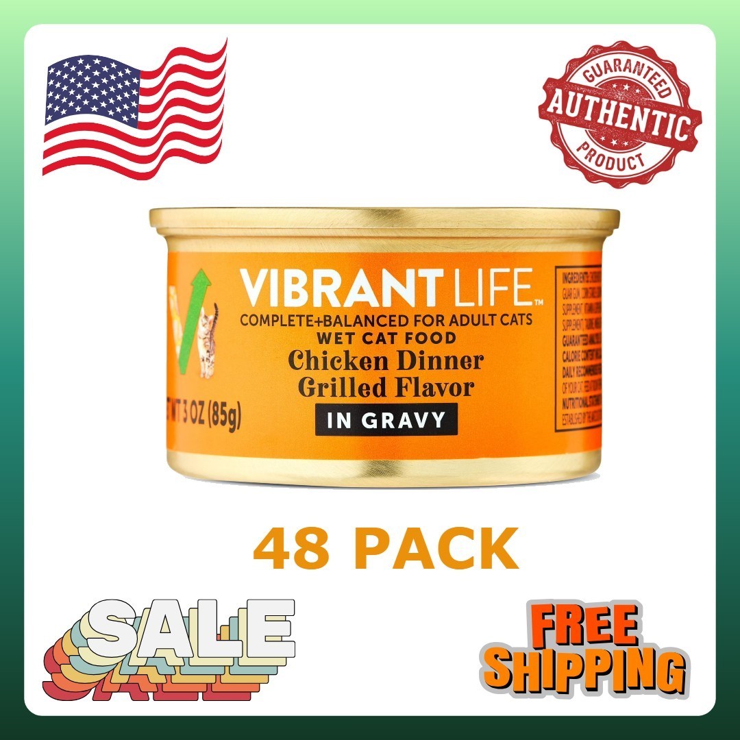 48P Vibrant Life Chicken Dinner Grilled Flavor Cuts in Gravy Wet Cat Food, 3oz