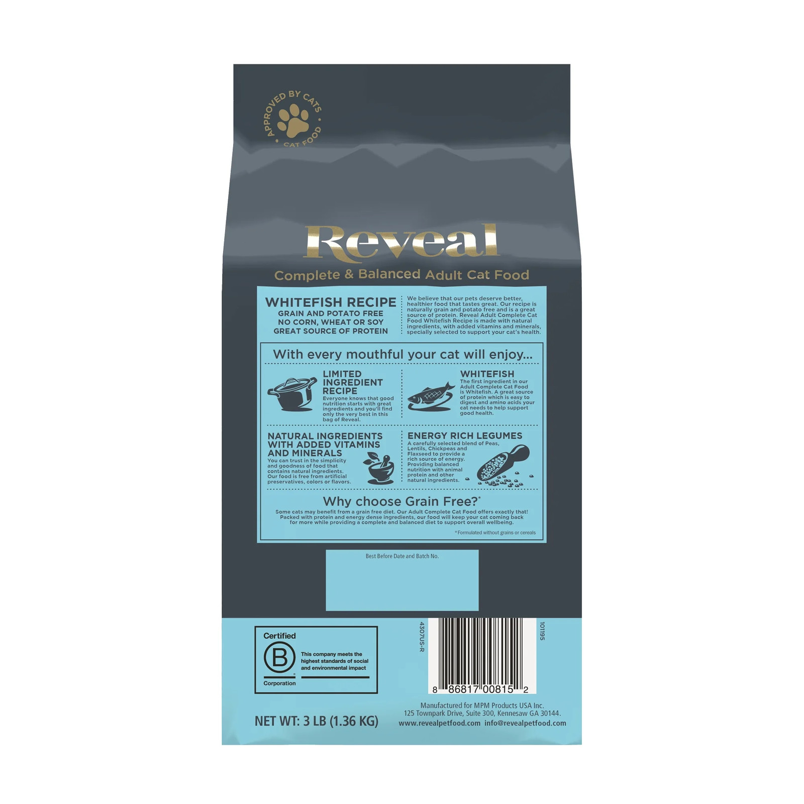 Natural Dry Cat Food, Complete & Balanced Grain Free, Whitefish