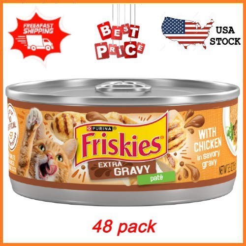48 pack Purina Friskies Pate, Extra Gravy with Chicken, Wet Cat Food, 5.5 oz Can